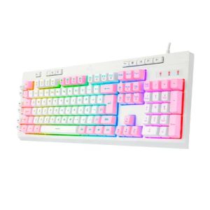 TECLADO MEMBRANA GAMER ABNT2 SHIVA RGB BRANCO COM ROSA K512WP-RGB