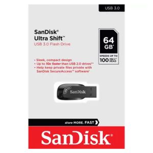 PEN DRIVE 64GB SANDISK Z410 ULTRA SHIFT USB 3.0 PRETO SDCZ410-064G-G46 #