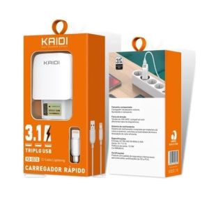 CARREGADOR IPHONE 3.1A 15.5W TRIPLO USB KD-557A KAIDI