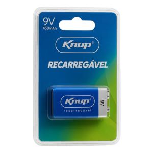 CARTELA COM 1 BATERIA RECARREGAVEL 9V - MARCA: KNUP - KP-BT9V