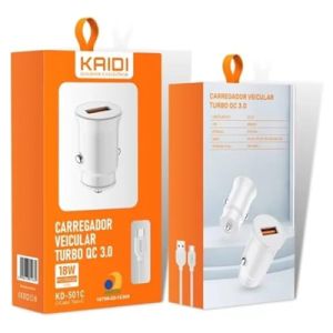 CARREGADOR TIPO-C VEICULAR TURBO QC 3.0 18W KD-501C KAIDI